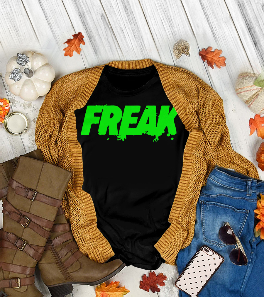 Freak Neon Green Splatter Text T-Shirt