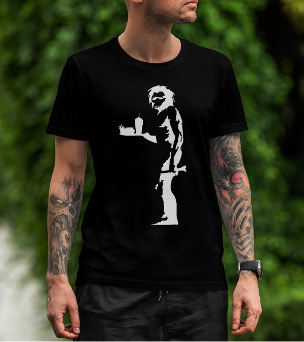 Stabilitees Banksy Graffiti Caveman With Junk Food Stencil T-Shirt