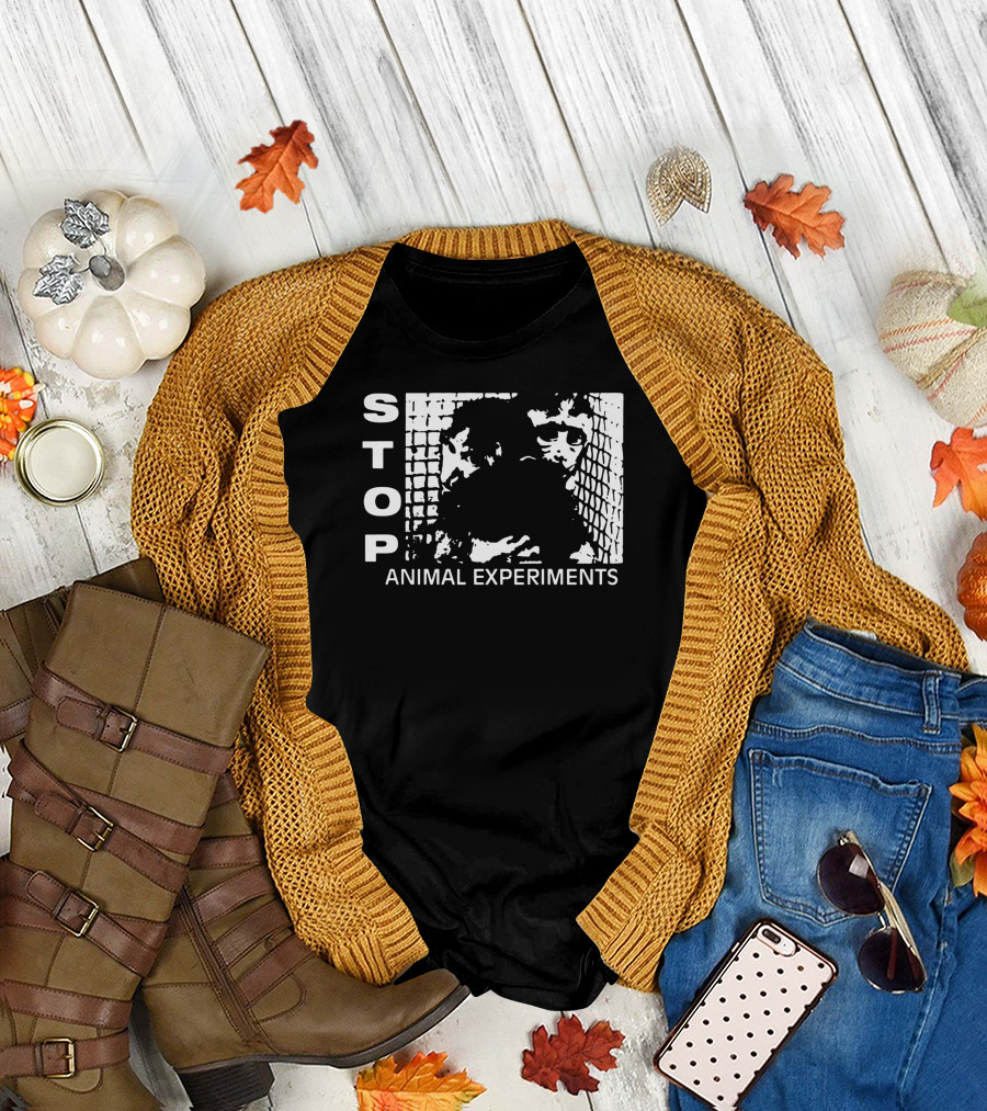 STOP Animal Experiments Activist Message with Monkeys in Cage T-Shirt