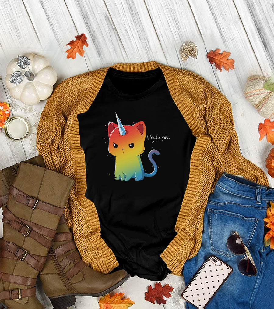 I Hate You Rainbow Unicorn Cat Kittencorn T-Shirt