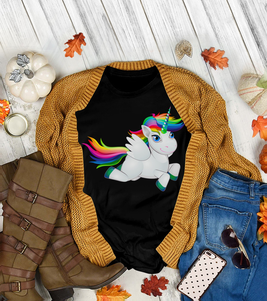 The Unicorn Rainbow Mane and Tail Cartoon Pegasus T-Shirt