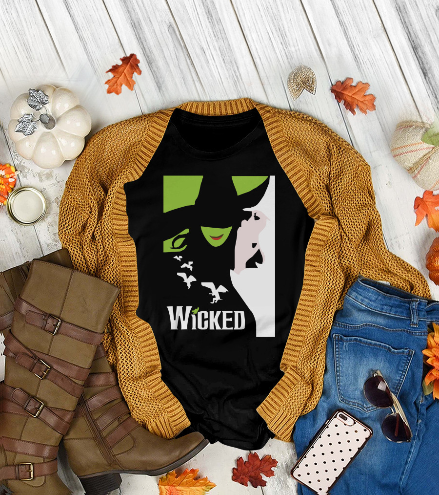 Wicked Broadway Musical Wizard of Oz Green Witch White T-Shirt