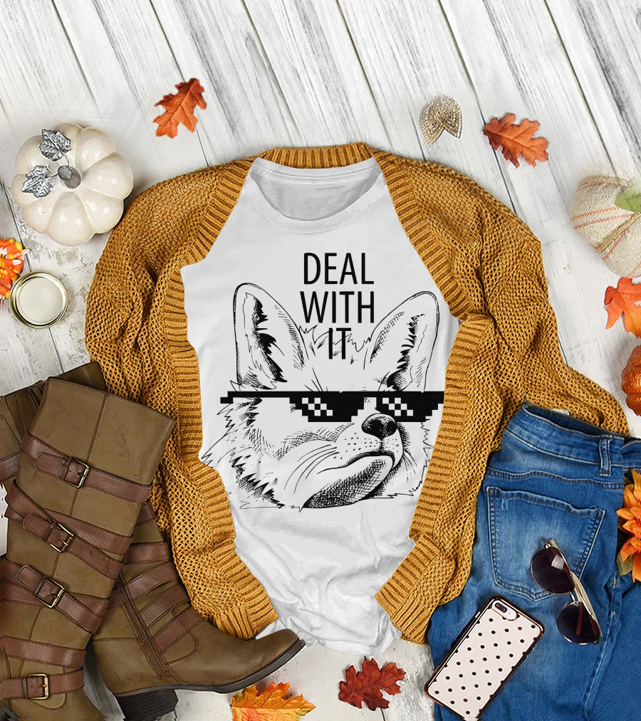 DEAL WITH IT Sunglasses Fox T-Shirt