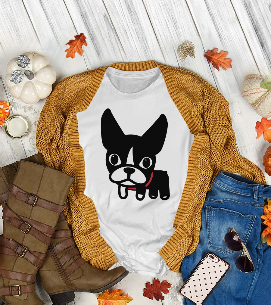 Just Luna Cute Cartoon Boston Terrier Dog T-Shirt