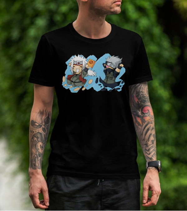 Kakashi And Jiraiya Chibi Characters In Cute Anime T-Shirt