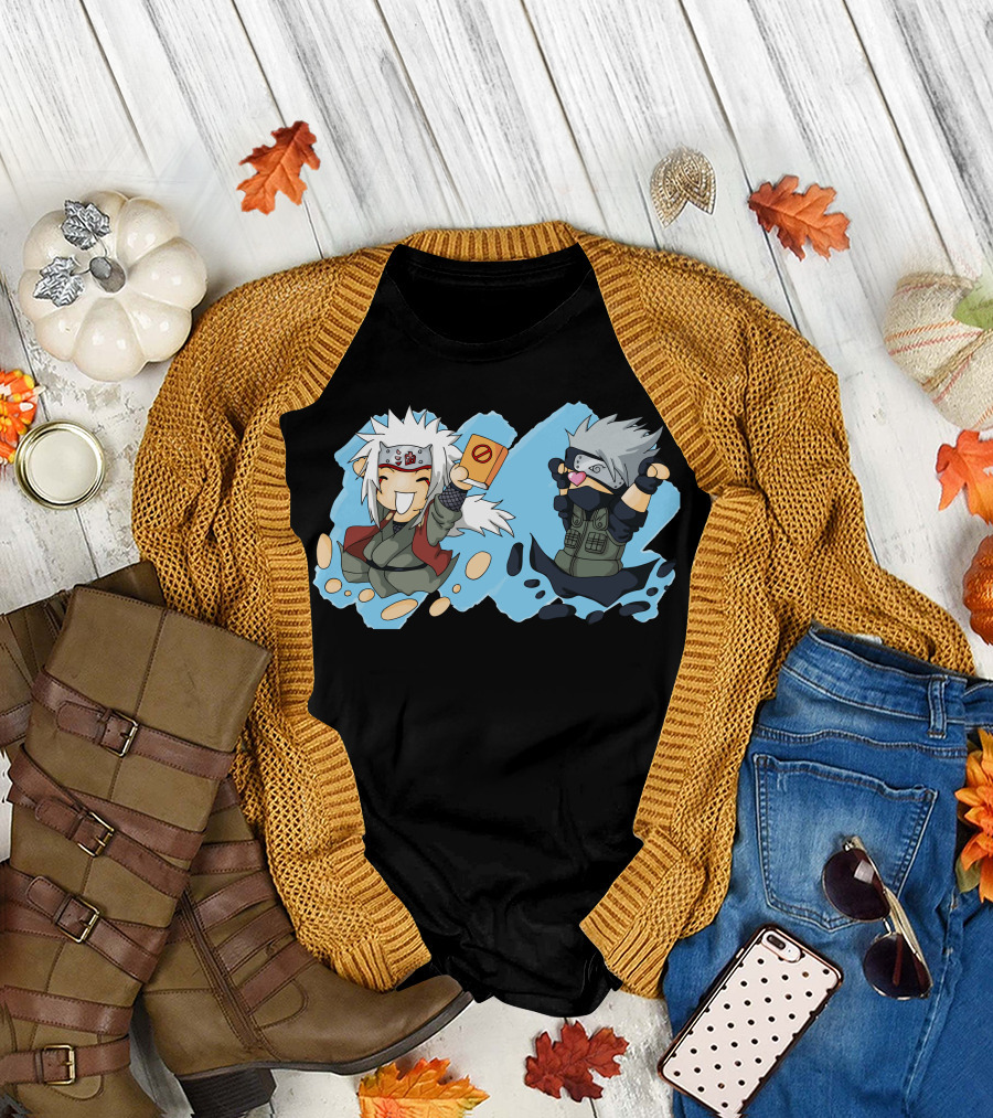 Kakashi and Jiraiya Chibi Characters in Cute Anime T-Shirt