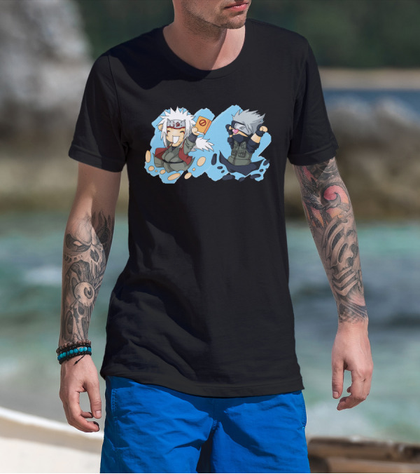 Kakashi And Jiraiya Chibi Characters In Cute Anime T-Shirt