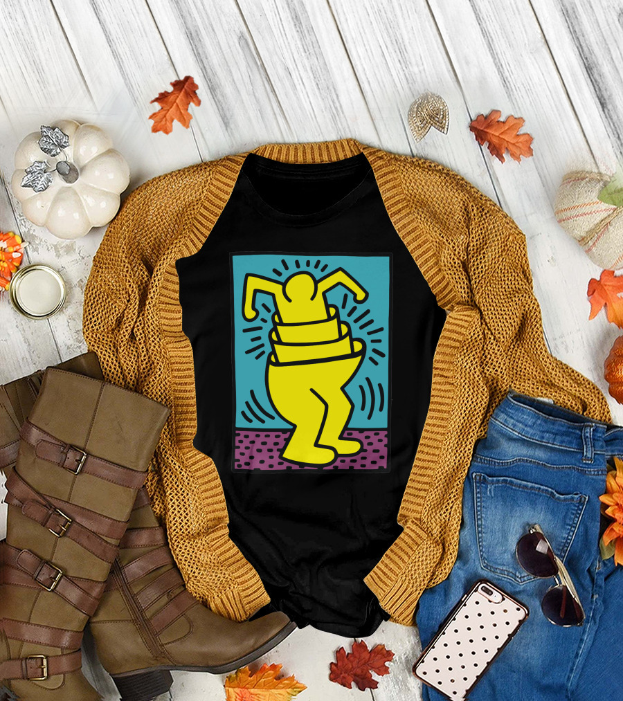 Keith Haring Vibrant Yellow Dancing Figure T-Shirt
