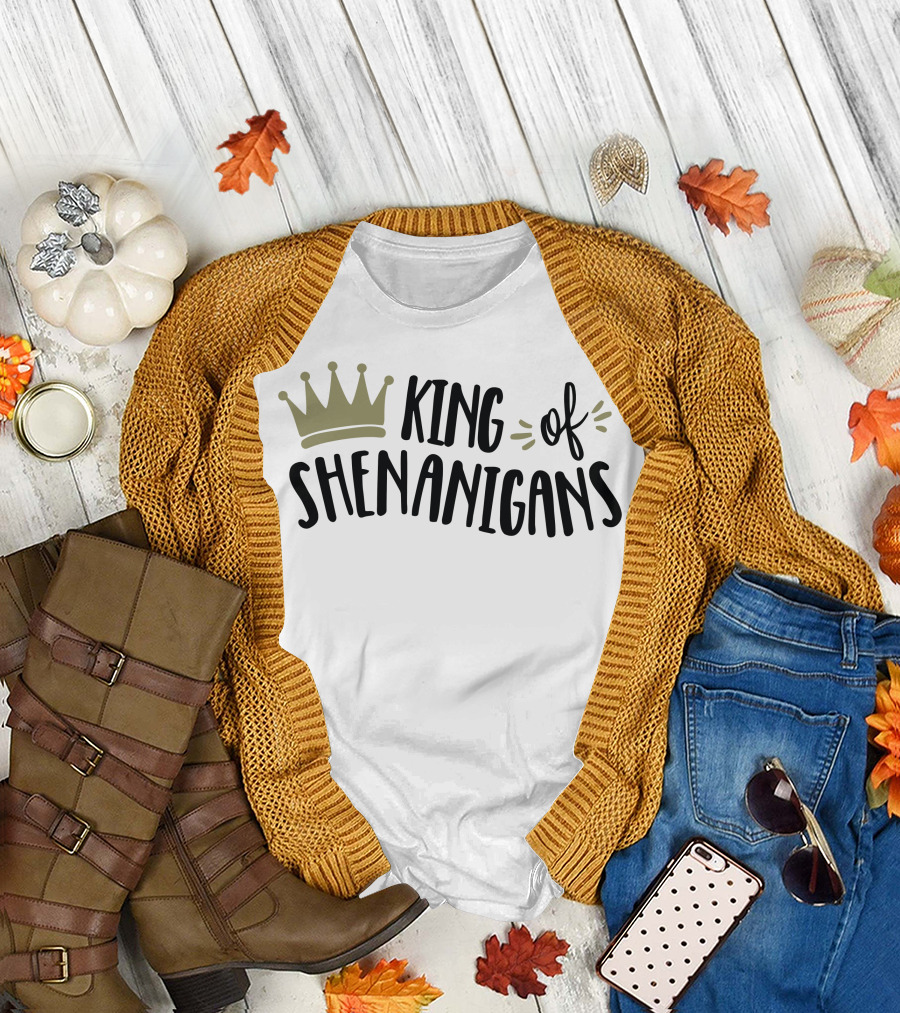 King of Shenanigans with Crown Icon Text T-Shirt