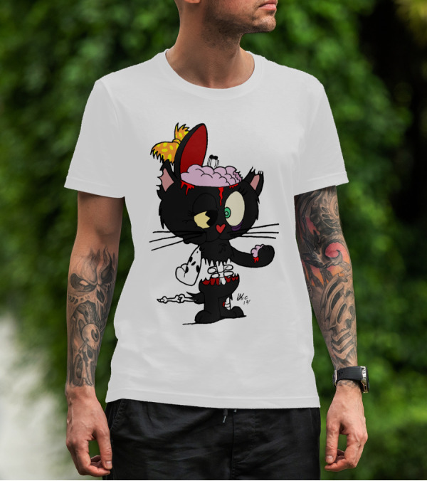 Kitzee Zombie Kitten With Exposed Brain And Bowtie T-Shirt