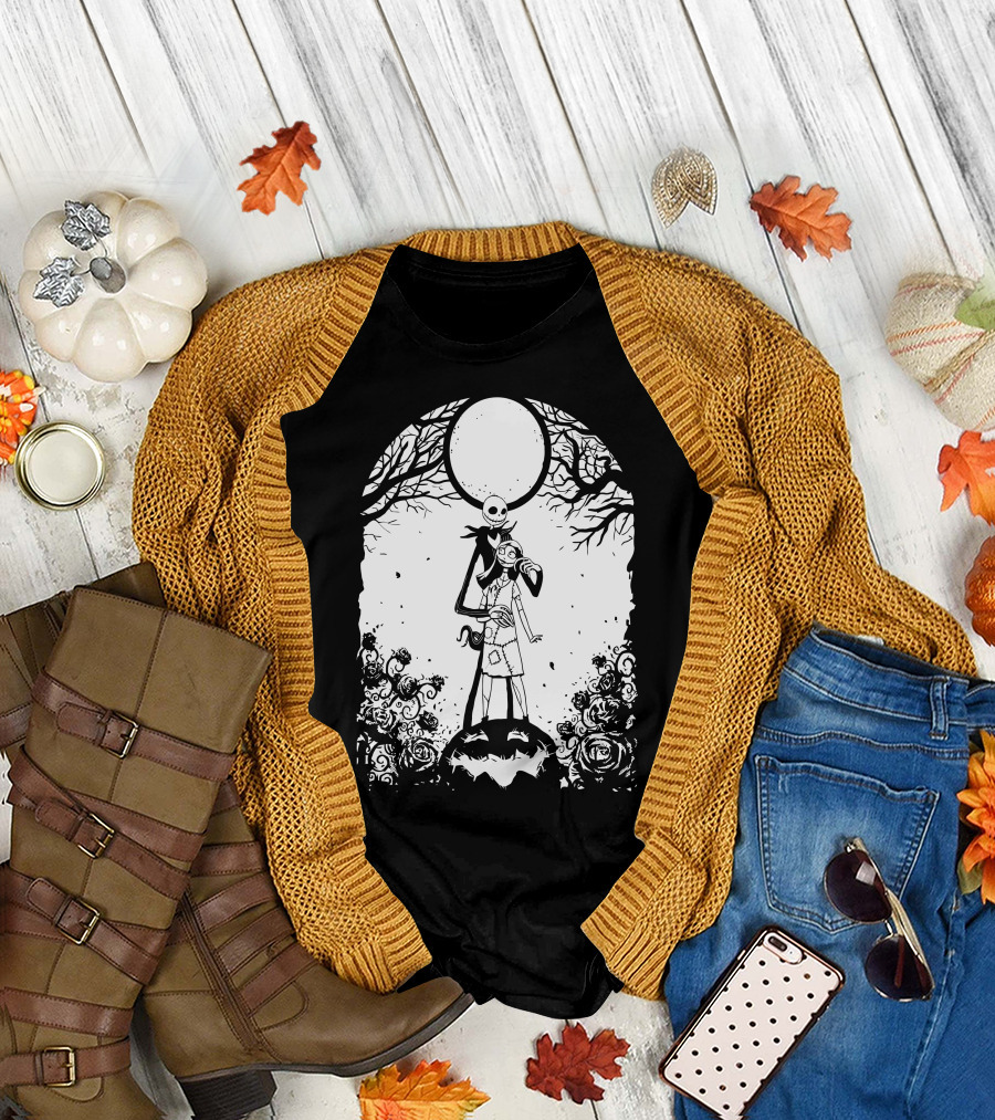 The Nightmare Before Christmas And Sit Together Now And Forever Jack and Sally Moonlit Scene T-Shirt