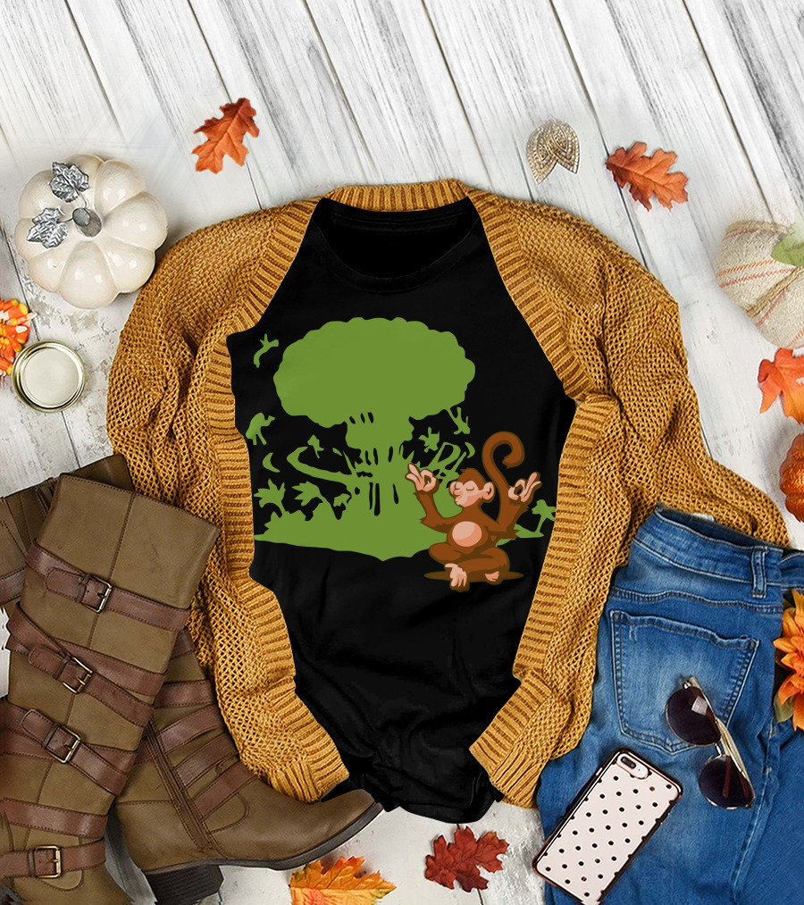Apathetic Monkey Meditating Amidst Nuclear Explosion T-Shirt