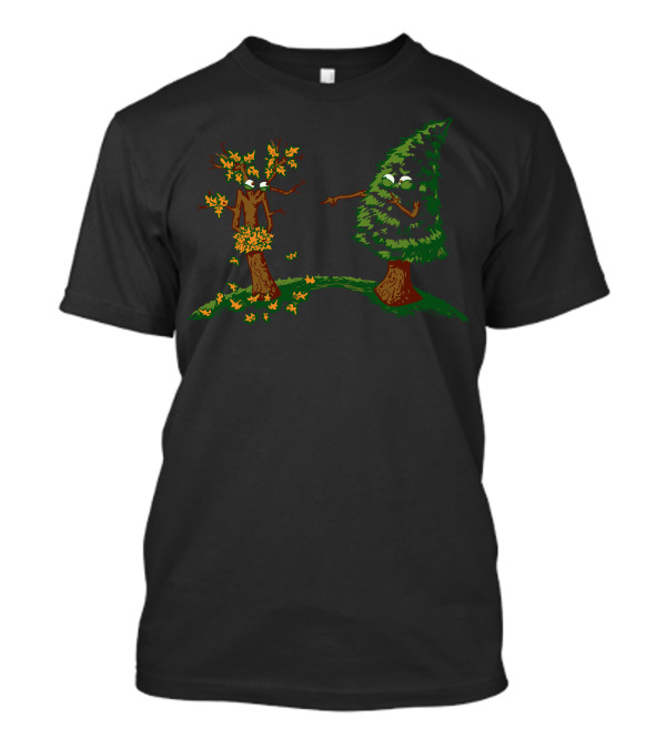 Autumn Leafy Tree Embarrassment With Pointing Evergreen T-Shirt