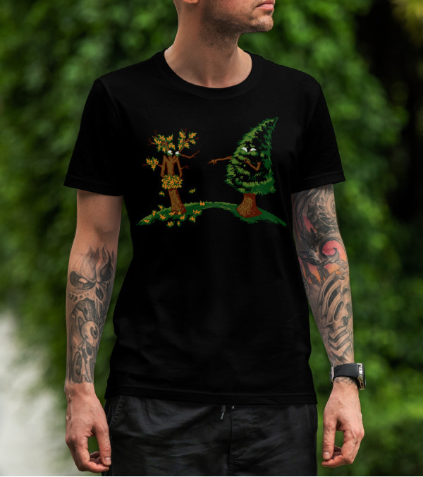 Autumn Leafy Tree Embarrassment With Pointing Evergreen T-Shirt