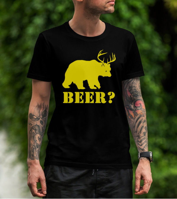 Beer Bear With Antlers Funny Drinking College Humor Party T-Shirt