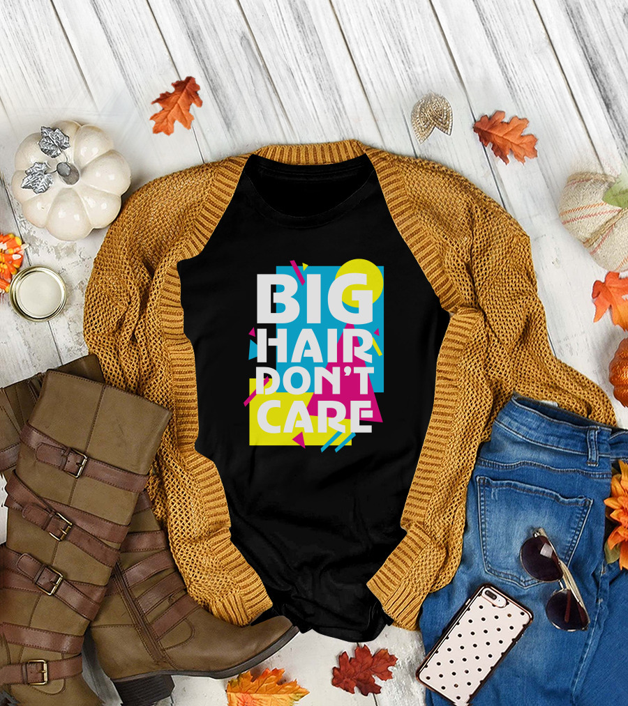 BIG HAIR DON'T CARE Bold Neon Geometric T-Shirt
