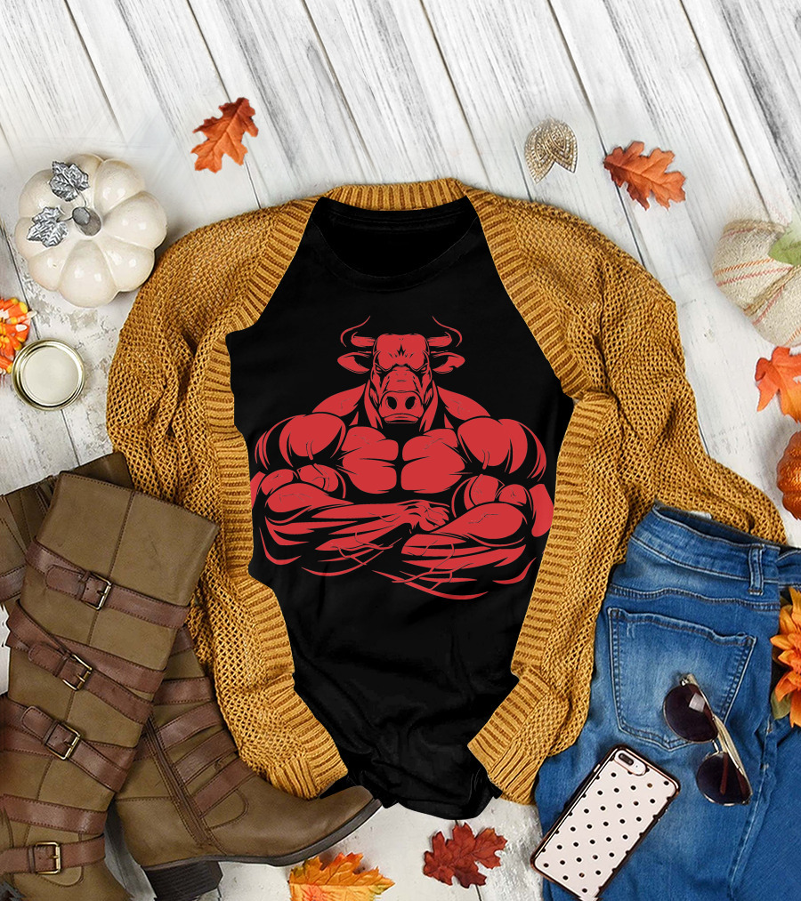Bull Strong Muscular Red Strength T-Shirt