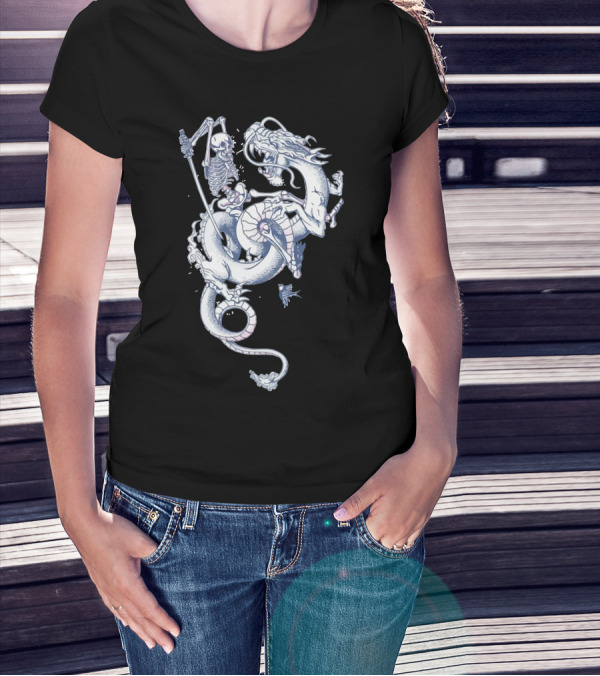 Skeleton Warrior With Dragon Mount - Caged II A Prequel T-Shirt