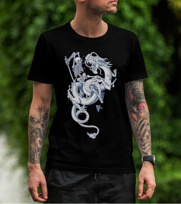 Skeleton Warrior With Dragon Mount - Caged II A Prequel T-Shirt