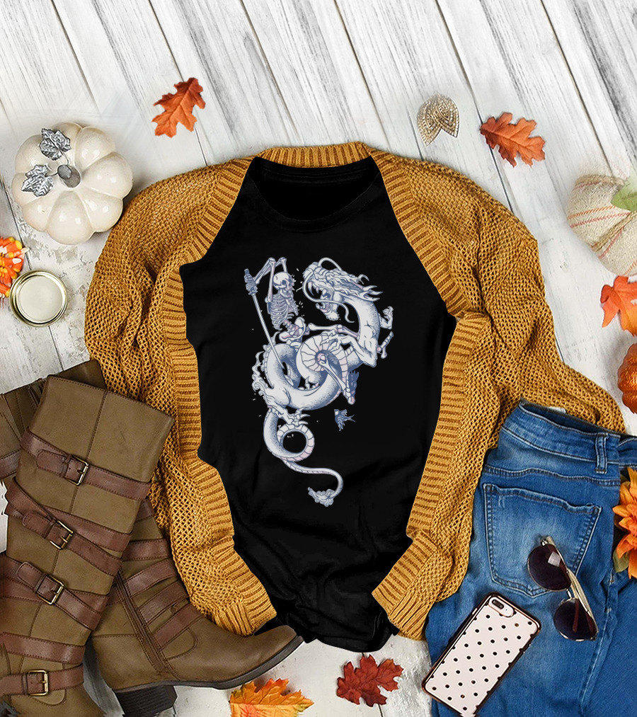 Skeleton Warrior with Dragon Mount - Caged II A Prequel T-Shirt