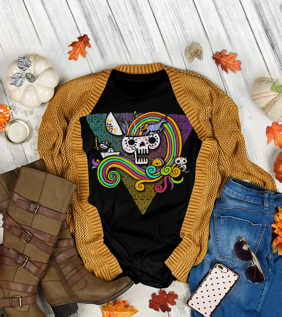 Candy Skull Rainbow Pirate Adventure T-Shirt
