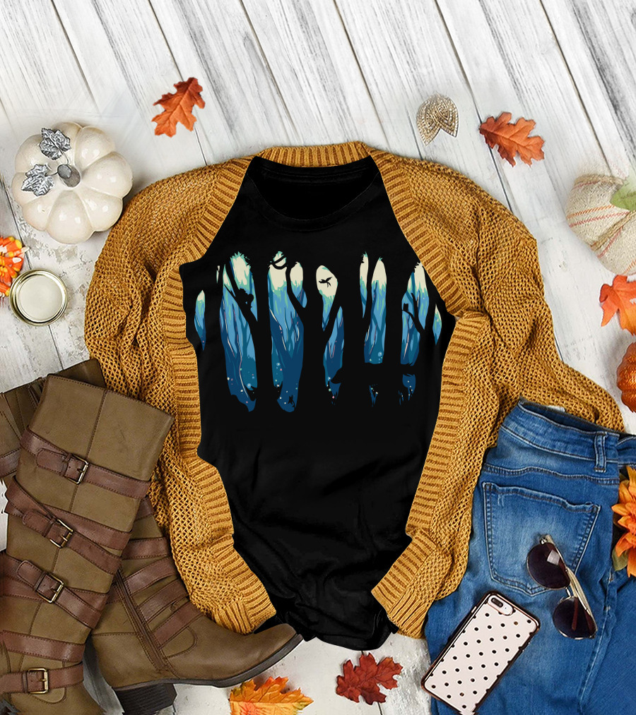 Jungle Within Silhouette Trees and Wildlife Scene T-Shirt