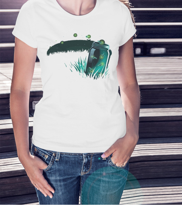 Jar Of Lightning Bugs In A Moonlit Field T-Shirt