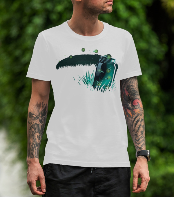 Jar Of Lightning Bugs In A Moonlit Field T-Shirt