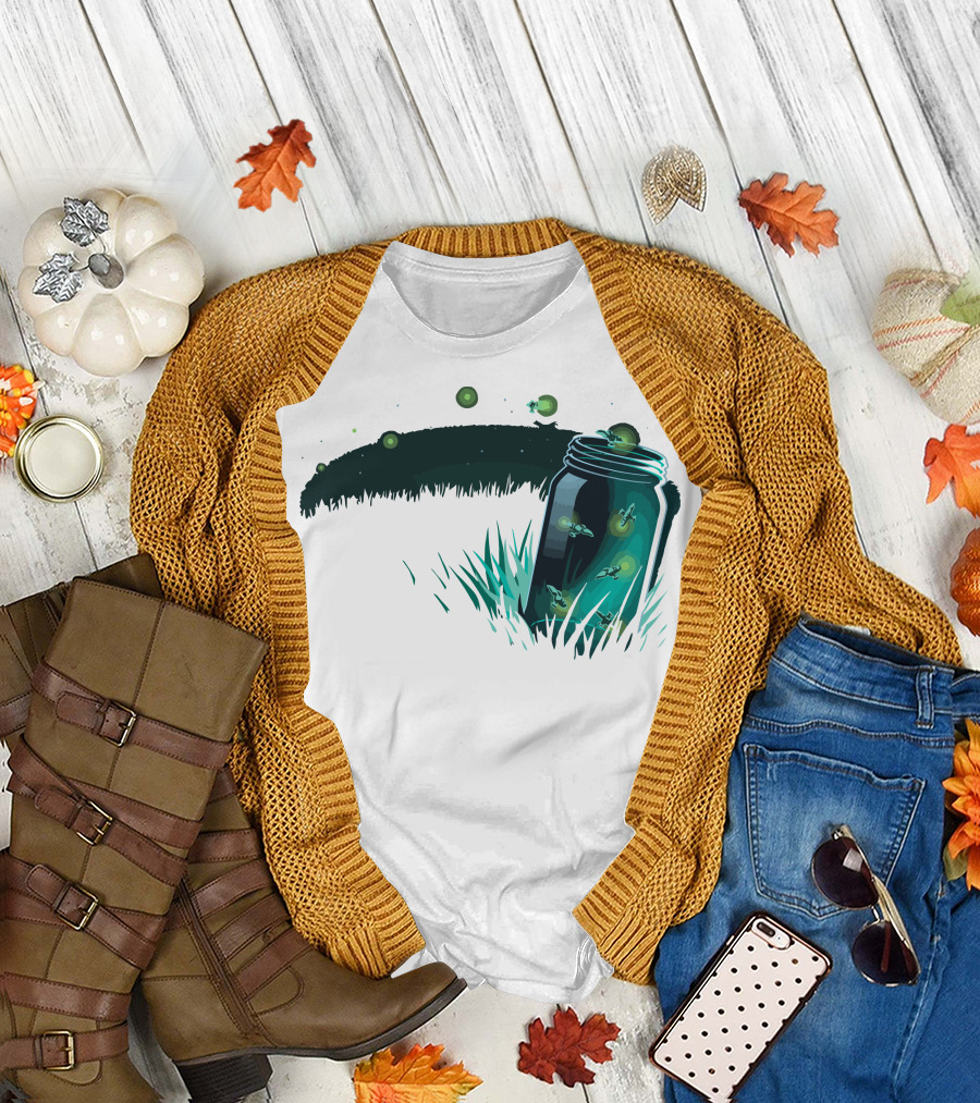 Jar of Lightning Bugs in a Moonlit Field T-Shirt
