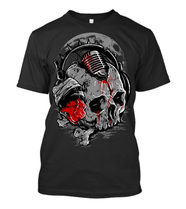 Rock Skull Headphones Rose Mic Music Until The End T-Shirt
