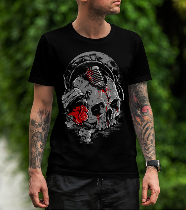 Rock Skull Headphones Rose Mic Music Until The End T-Shirt
