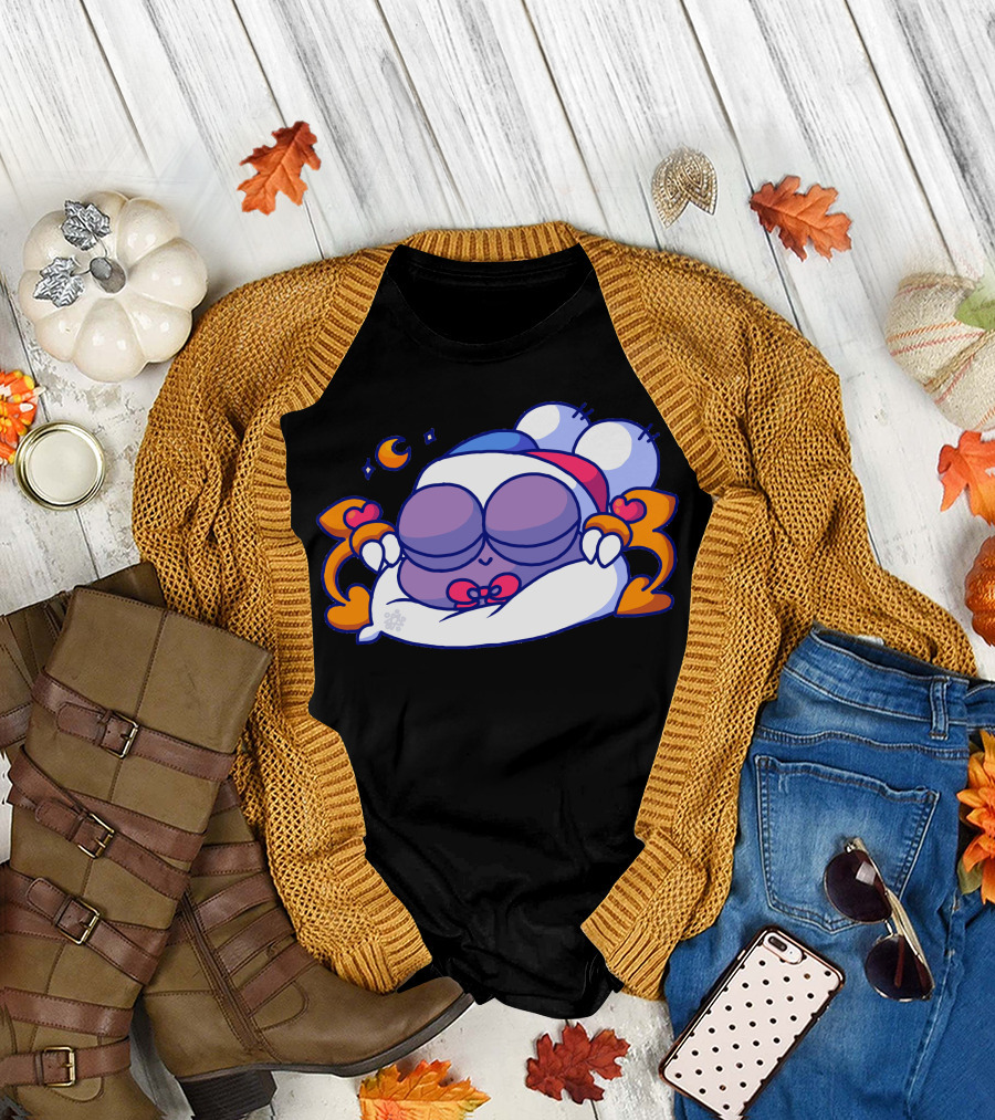Night Doodle Cozy Sleepy Character with Crescent Moon and Stars T-Shirt