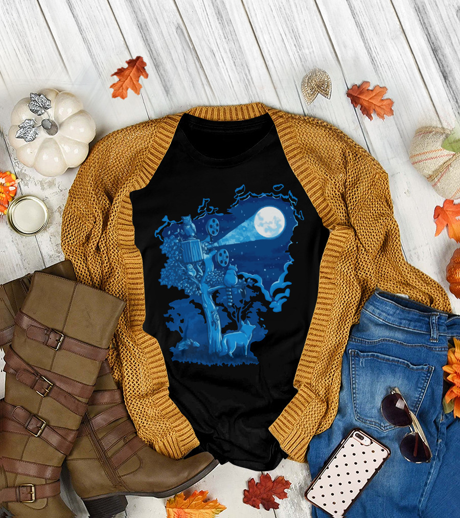 Night Sky Projector Forest Creatures Enchanted Moonlit Scene T-Shirt
