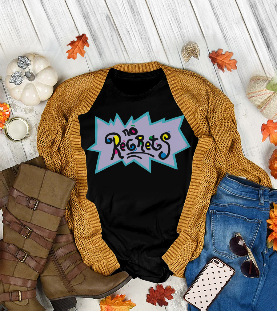 No Regrets Colorful Retro Text T-Shirt