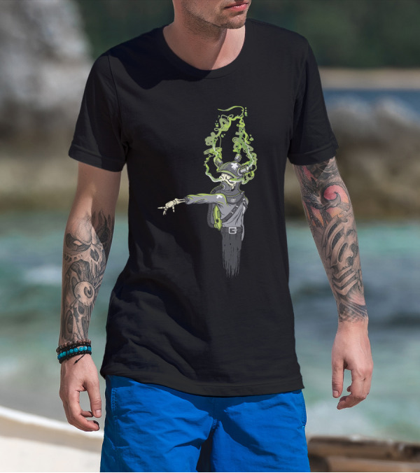 Noxious Gases May Be Harmful Alien In Gas Mask With Green Smoke T-Shirt