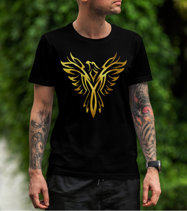 Phoenix Tribal Bird Golden Emblem T-Shirt