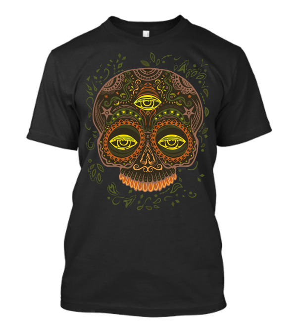 See No Evil Sugar Skull With Third Eye Mandala T-Shirt