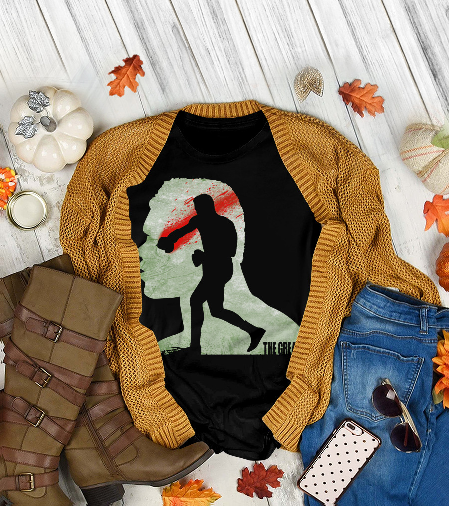 The Greatest Boxer Silhouette with Bold Red and Green Abstract Background T-Shirt