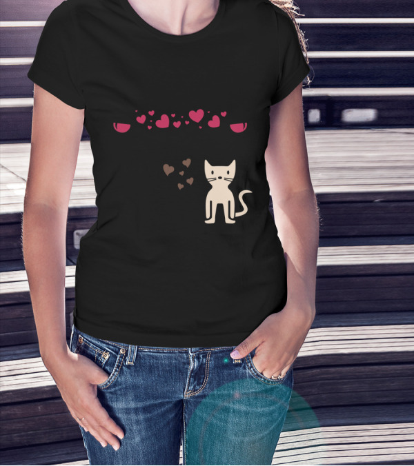All I Need Is Wine And My Cat With Hearts And Glasses T-Shirt