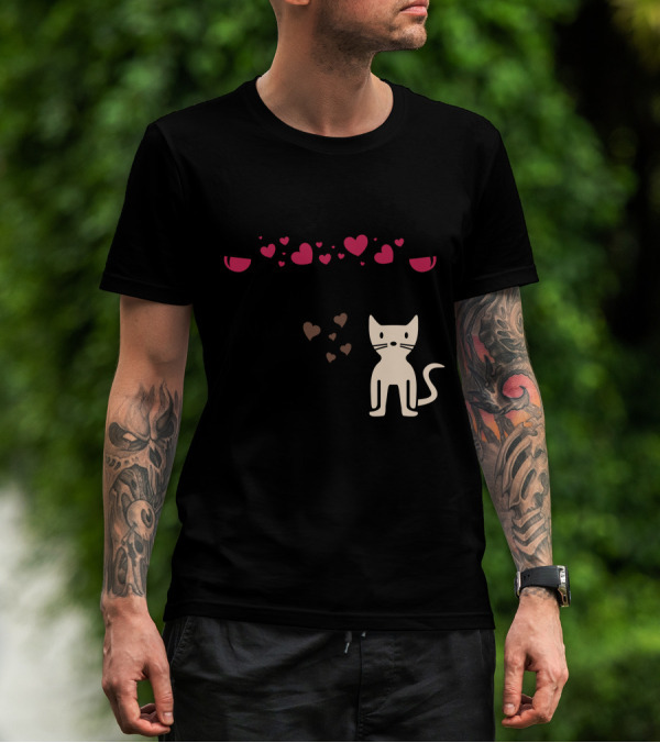 All I Need Is Wine And My Cat With Hearts And Glasses T-Shirt