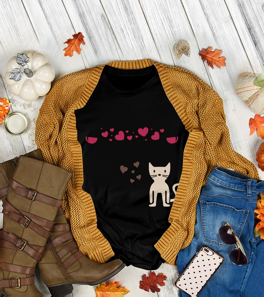 All I Need is Wine and My Cat with Hearts and Glasses T-Shirt