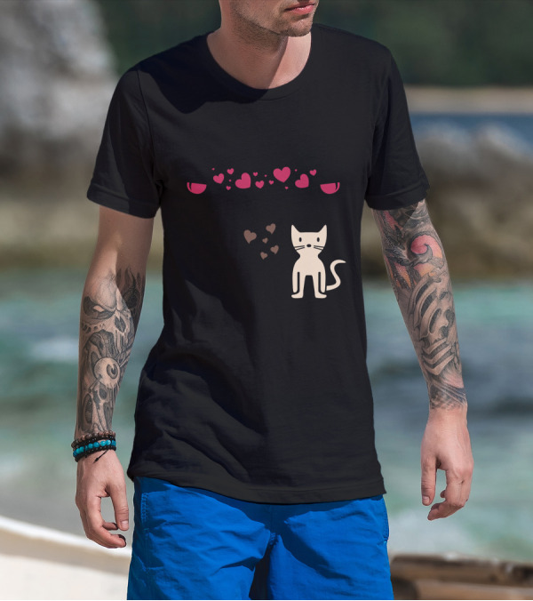 All I Need Is Wine And My Cat With Hearts And Glasses T-Shirt