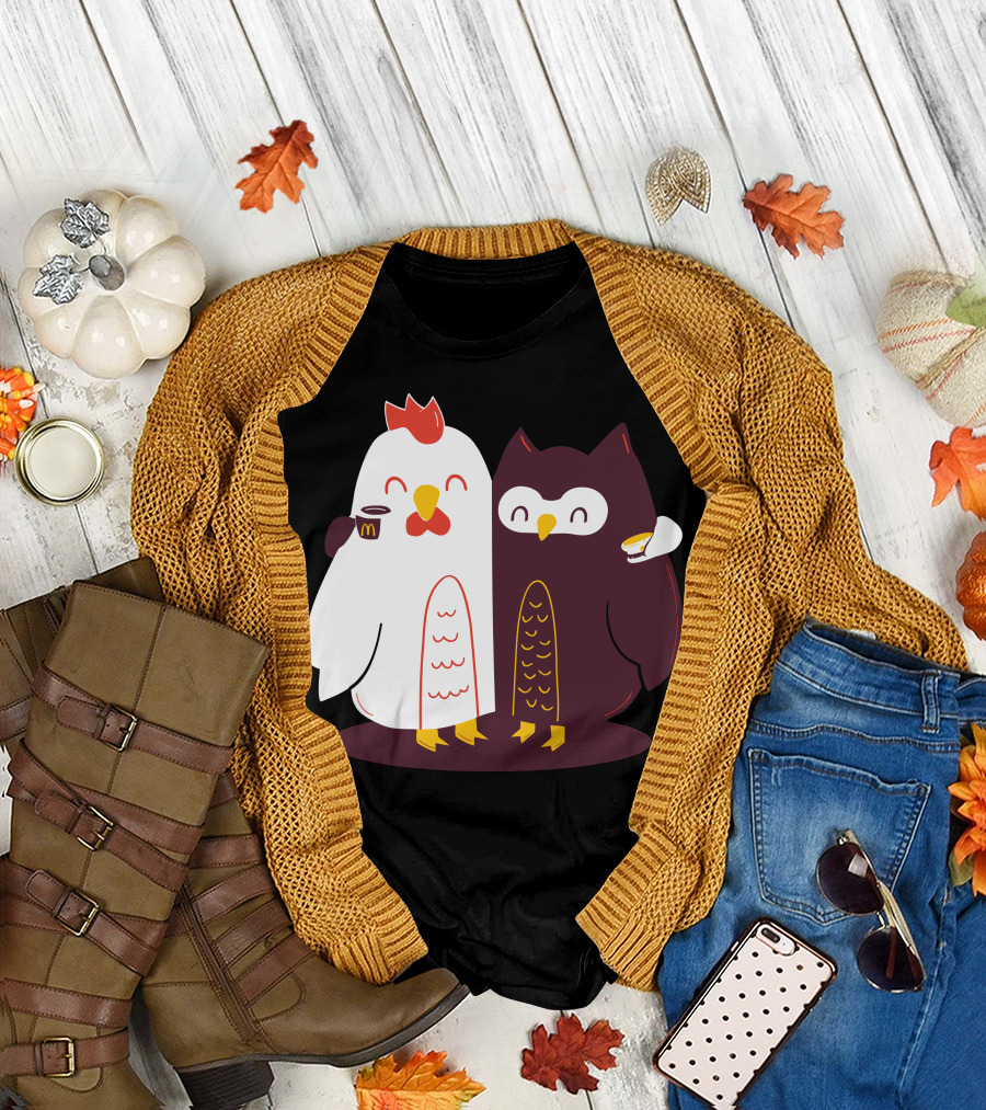 Breakfast Friends Forever Chicken and Owl Coffee Cup McDonald's T-Shirt