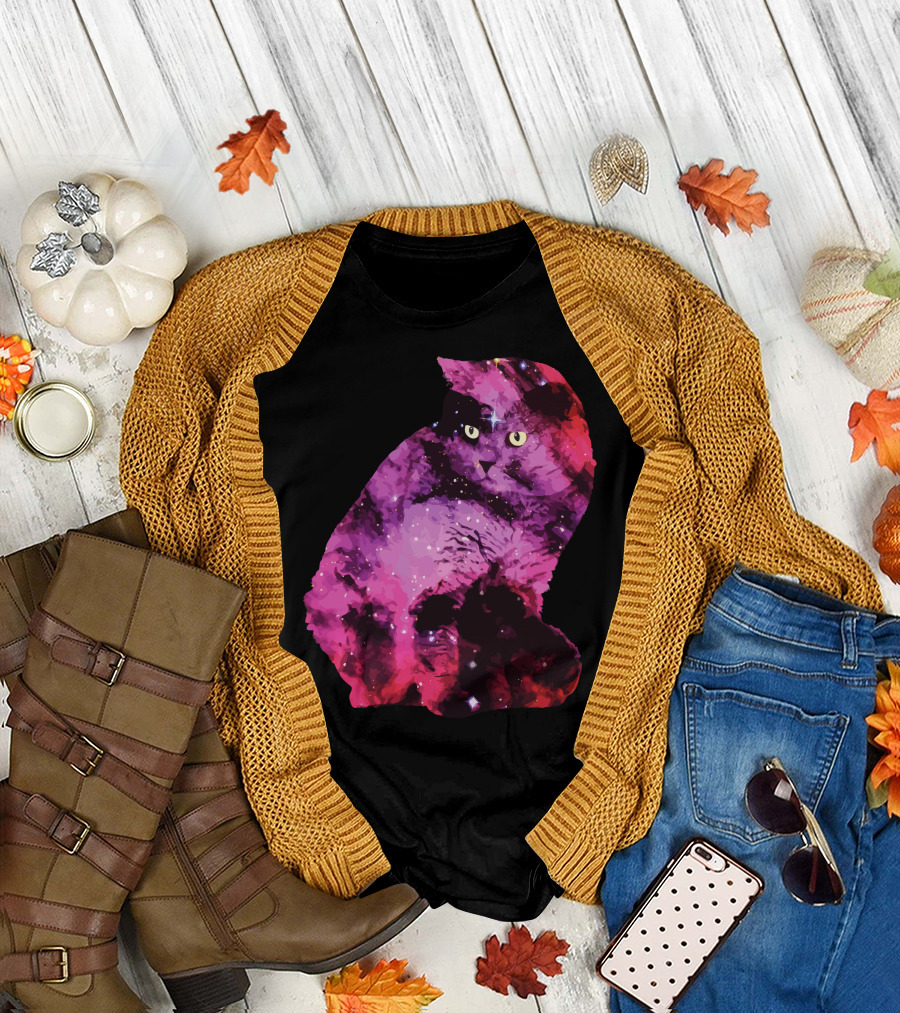 Celestial Galaxy-Inspired Cat with Cosmic Colors T-Shirt