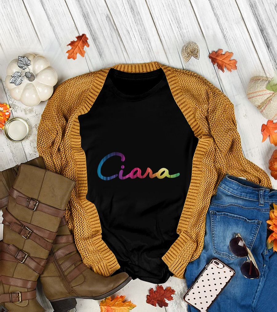 Ciara Rainbow Stripe Gradient Text T-Shirt