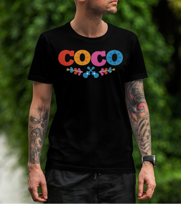 Coco Pixar Colorful Floral Guitar T-Shirt
