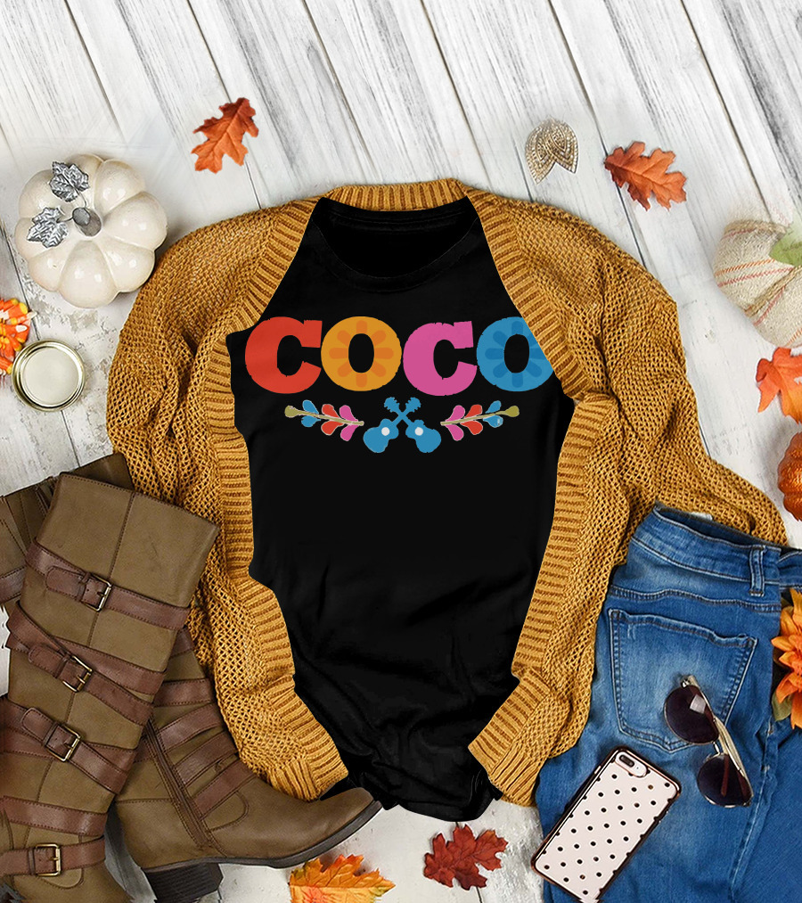Coco Pixar Colorful Floral Guitar T-Shirt