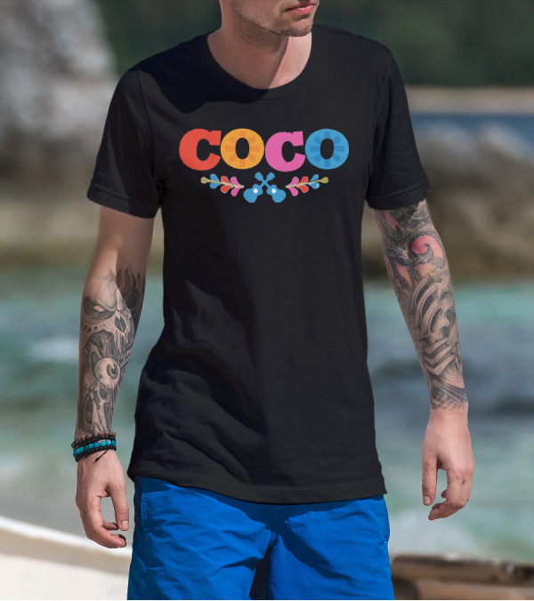 Coco Pixar Colorful Floral Guitar T-Shirt