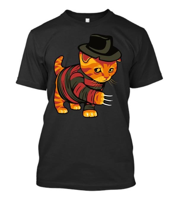 Nightmeow On Elm Street Striped Sweater Cat With Claw Gloves And Hat T-Shirt