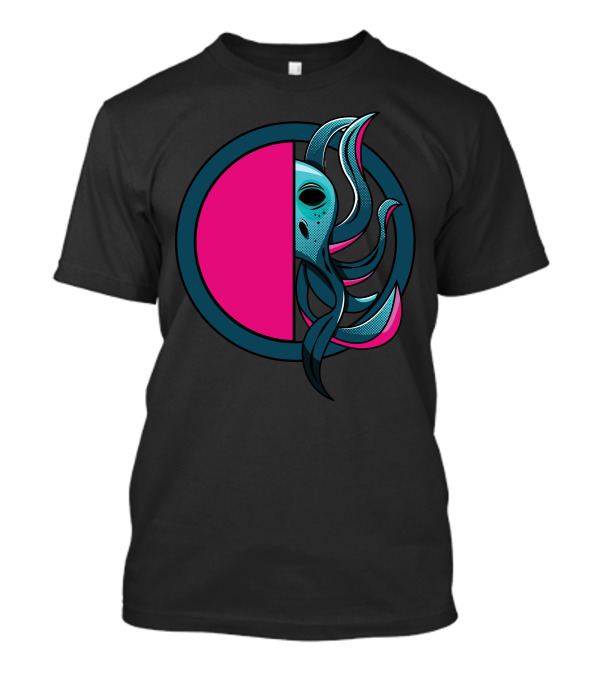 Octo Portal Cosmic Creature Emerging From Neon Circle T-Shirt